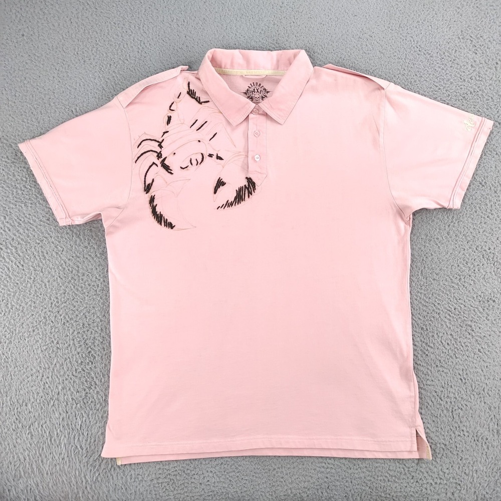 Azzure Polo Shirt Mens 4XL Pink Lobster Embroidery Distressed Shoulder Buttons